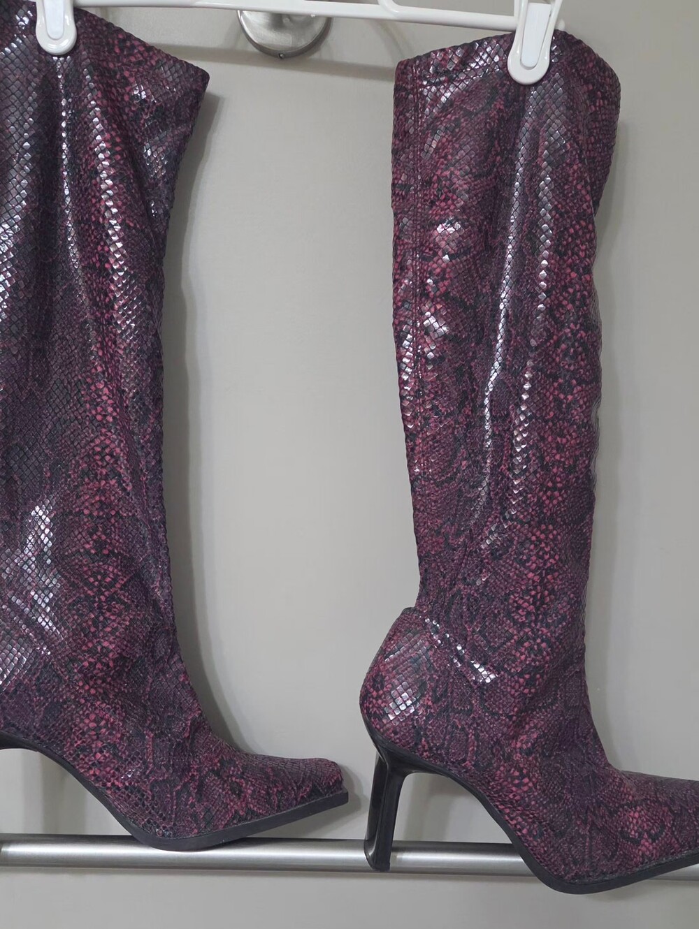 Snake-Print Over-the-Knee Heeled Boots In A Size 37 Or Size 7.
